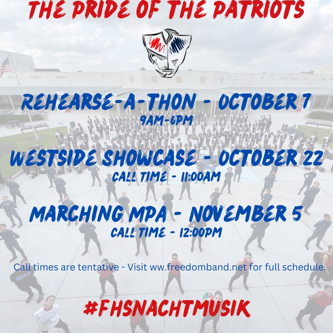 FHSBandOrlando's tweet photo. We hope everyone is doing okay, and we can’t wait to see you Tuesday! #fhsnachtmusik #seeyousoonpatriots @OCPS_FreedomHS https://t.co/3cwfribFOJ