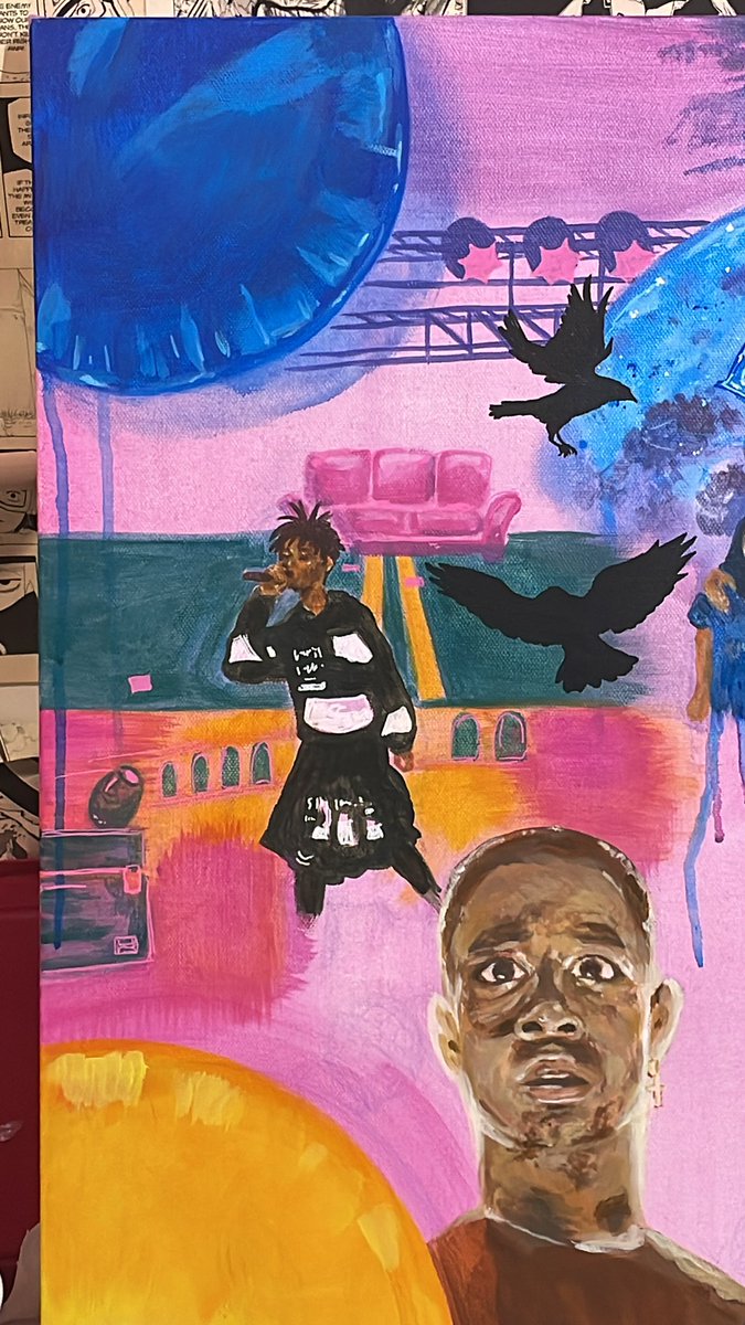 gummytaiger's tweet photo. Currently working on a piece for school inspired by @KiDCuDi ‘s Moon Man’s Landing festival…also have @jaden in the back #KidCudi #jadensmith #Entergalactic #moonmanslanding https://t.co/znLWrcjh05