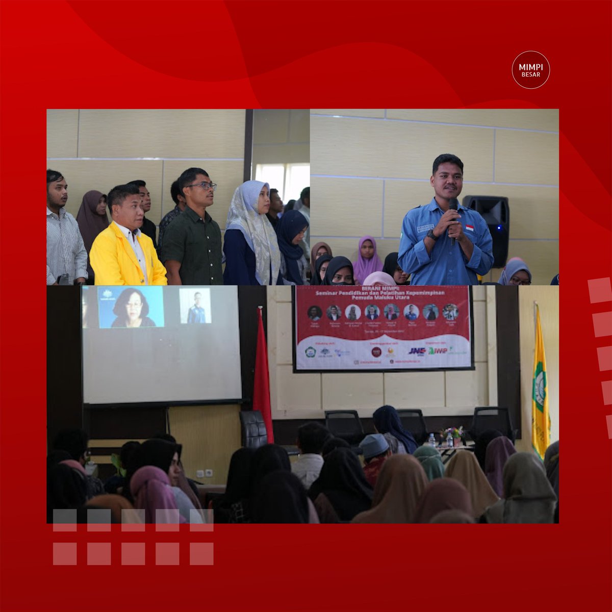 Hai #SobatMimpi,

Yuk simak keseruan kegiatan Berani Mimpi yang dilaksanakan di Universitas Khairun, Kota Ternate.

Hari pertama kegiatan Berani Mimpi dihadiri oleh 150 pemuda yang berasal dari berbagai daerah di Provinsi Maluku Utara.