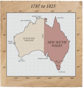 AustAnglican's tweet photo. Further to today's anniversary (2 October 1824) of Letters Patent creating the Archdeaconry of NSW (Diocese of Calcutta), here is a relevant map. Note this was prior to 1825 formation of VDL Colony, and the western boundary shifting from 135°E to 129°E. #anglican #198years https://t.co/E7IigcBM0N