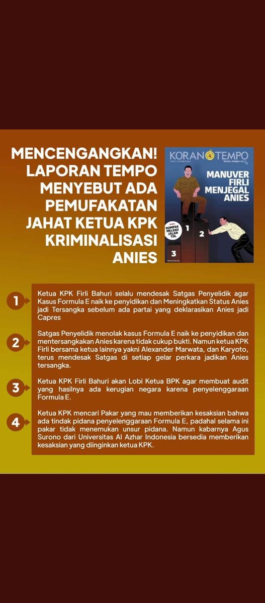 Saiful38653471's tweet photo. Mengerikan KPK telah bermetamorfosis menjadi alat kekusaaan. 
"semoga apa yg dilansir Koran Tempo 'kriminalisasi kpd Anis Baswedan tdk benar adanya https://t.co/P3FdefGS5Y