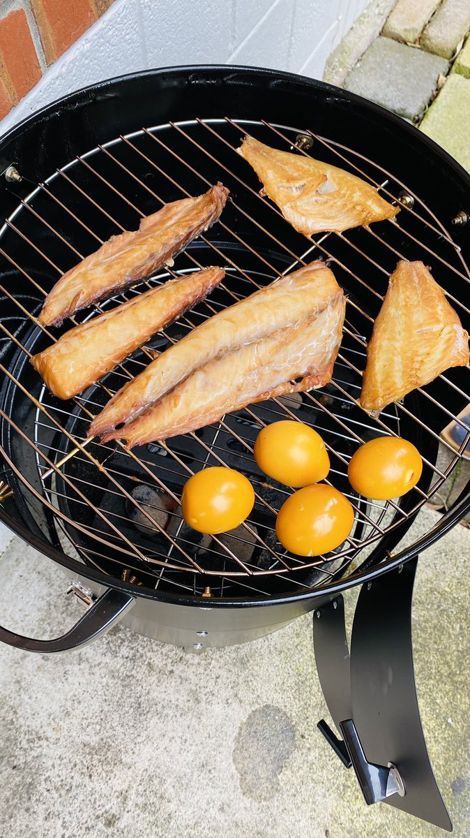 SageRemedy's tweet photo. 昨日朝からソミュール液に漬けておいた魚たちをいよいよスモーク！
アップルのスモークチップで1時間ほど熱燻して完成です。
お、おいしい…🤤
#自家製スモーク #カウアイ #スモーク鯛 #スモーク卵 https://t.co/RZuZI8QhfC