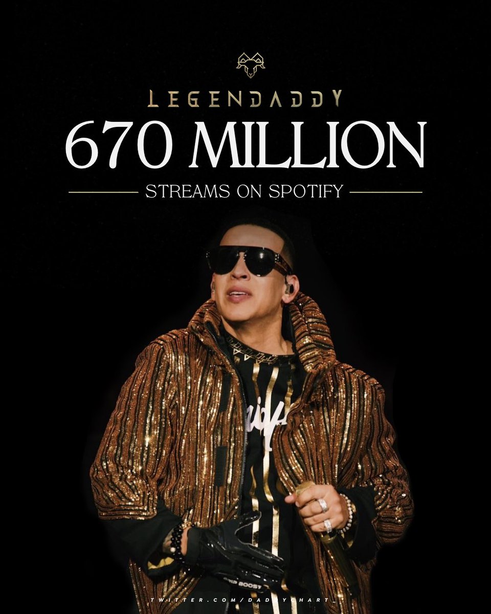 daddychart_'s tweet photo. “LEGENDADDY” by Daddy Yankee has reached 670 MILLION streams on Spotify. 🐐 https://t.co/FPaXquZYZP