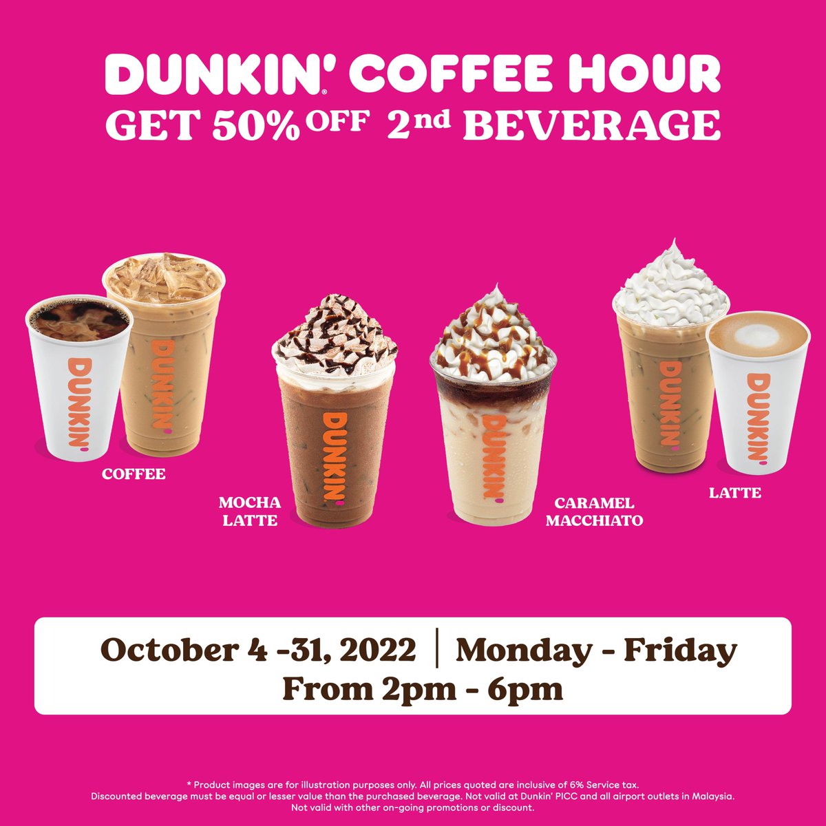 myrapidkl's tweet photo. Buy 1 Get 2nd cup for 50% Off : Coffee, Latte, Cappuccino, Caramel Macchiato, Mocha Latte. *The discount is on the lower price item. ☕️
Tag your coffee buddies below and spread the happiness and sweeten their days!
#DUNKINCoffee #DunkinMY #SweeteningLives #CoffeePromo https://t.co/RkPqzuJiPs