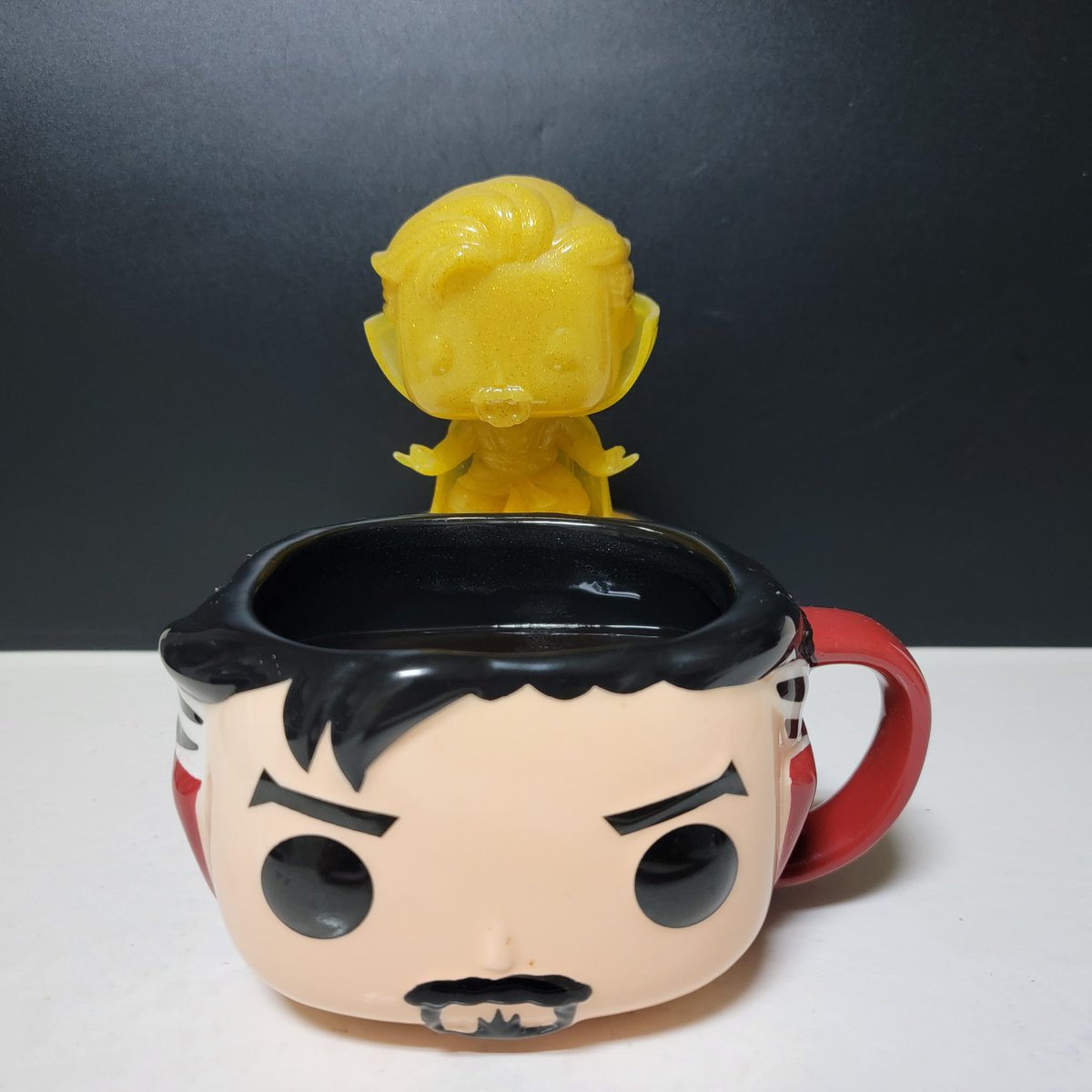 AngelaCopley's tweet photo. Twitter October #FunkoPhotoADayChallenge Oct. 1 theme: #InternationalCoffeeDay! Nothing gives me that zen feeling first thing like the morning's first cup. Yeah, it's kinda like this ☕️😌 #DrStrange #FunkoPop https://t.co/M18RJspc0k