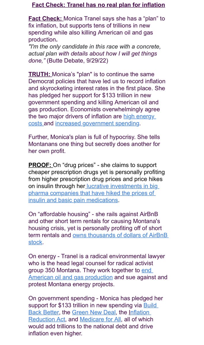 RyanZinke's tweet photo. Fact check: Monica Tranel’s so-called inflation plan is full of hypocrisy and pixie dust. 🧚🏻‍♀️ https://t.co/YBC5NSJEp3