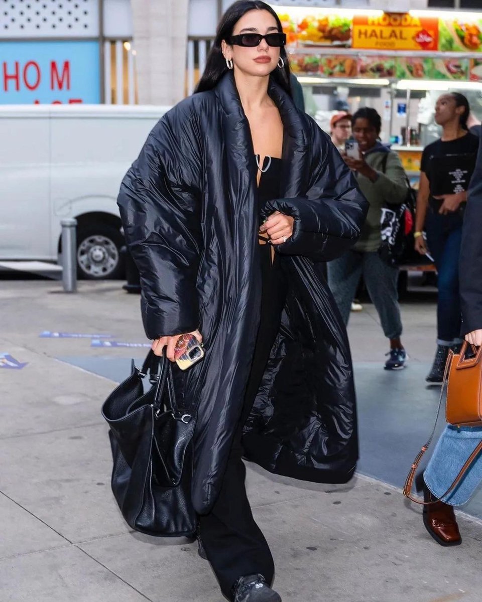 DUA LIPA WEARING YEEZY GAP LONG ROUND JACKET