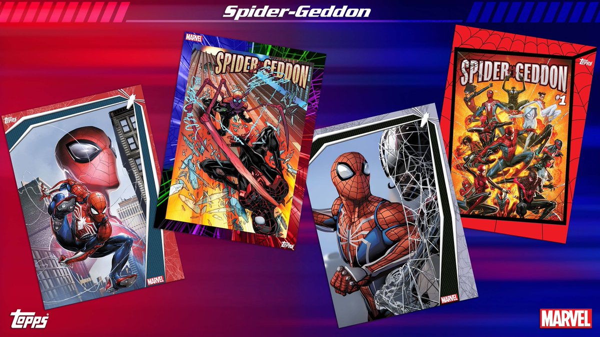 JasmineVMC's tweet photo. Check out these new digital cards I designed for the Spider-Geddon set on the Marvel Collect app by Topps. #topps #tradingcards #nonsports #design #graphicdesign #femaleartist #toppsartist #topps #fanatics #toppsdigital #marvel #marvelcollect #marvelcollecttopps https://t.co/RujVerlpcH