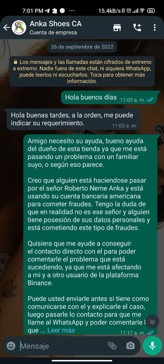 SokinUSDT's tweet photo. (09/17)
Decidi comunicarme con su familiar directamente comentándole el caso, y para ver si me pasaba un contacto directo con el señor Roberto: https://t.co/kLILO5dJuW