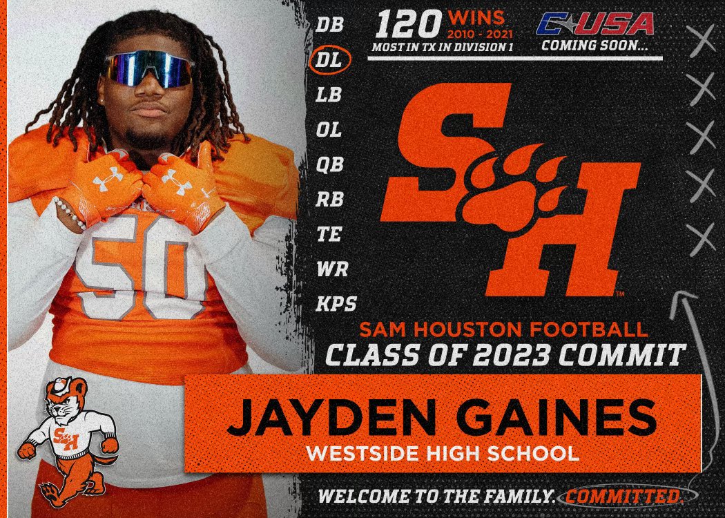 jaydengaines94's tweet photo. Let’s ride #100% COMMITTED🟠⚪️ @CoachMikeOG @BearkatsFB @jbmorriscoach @KatFBRecruiting https://t.co/tS0UbTZMof