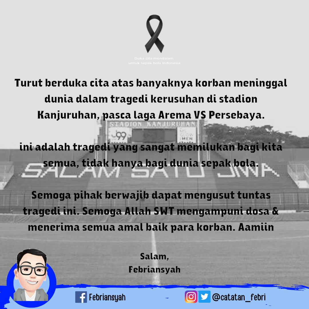 catatan_febri's tweet photo. Innalillahi wainnailaihi roji'un

#PrayForKanjuruhan #kanjuruhan https://t.co/3my7f4JXSj