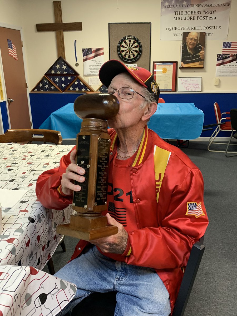 KellySargekel's tweet photo. Welp, you can’t win ‘em all. My ‘Award Winning’ Texas Roadkill chili was bested by Korean War Marine veteran Marty Reinfeld’s deserving batch. Congratulations, Marty! The annual Central Jersey Leatherneck Chili Cook-off. Proceeds all for veteran charities. #USMCvets #ItBurns https://t.co/9Jdv7jRZwG