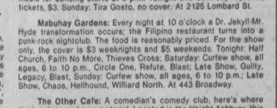 fnmlivedb's tweet photo. Faith. No More
Friday, 12 October 1984
Mabuhay Gardens
San Francisco, CA, USA
with Half Church, Thieves Cross
https://t.co/ZiOMGwMxIZ https://t.co/mP1PtGXHsI