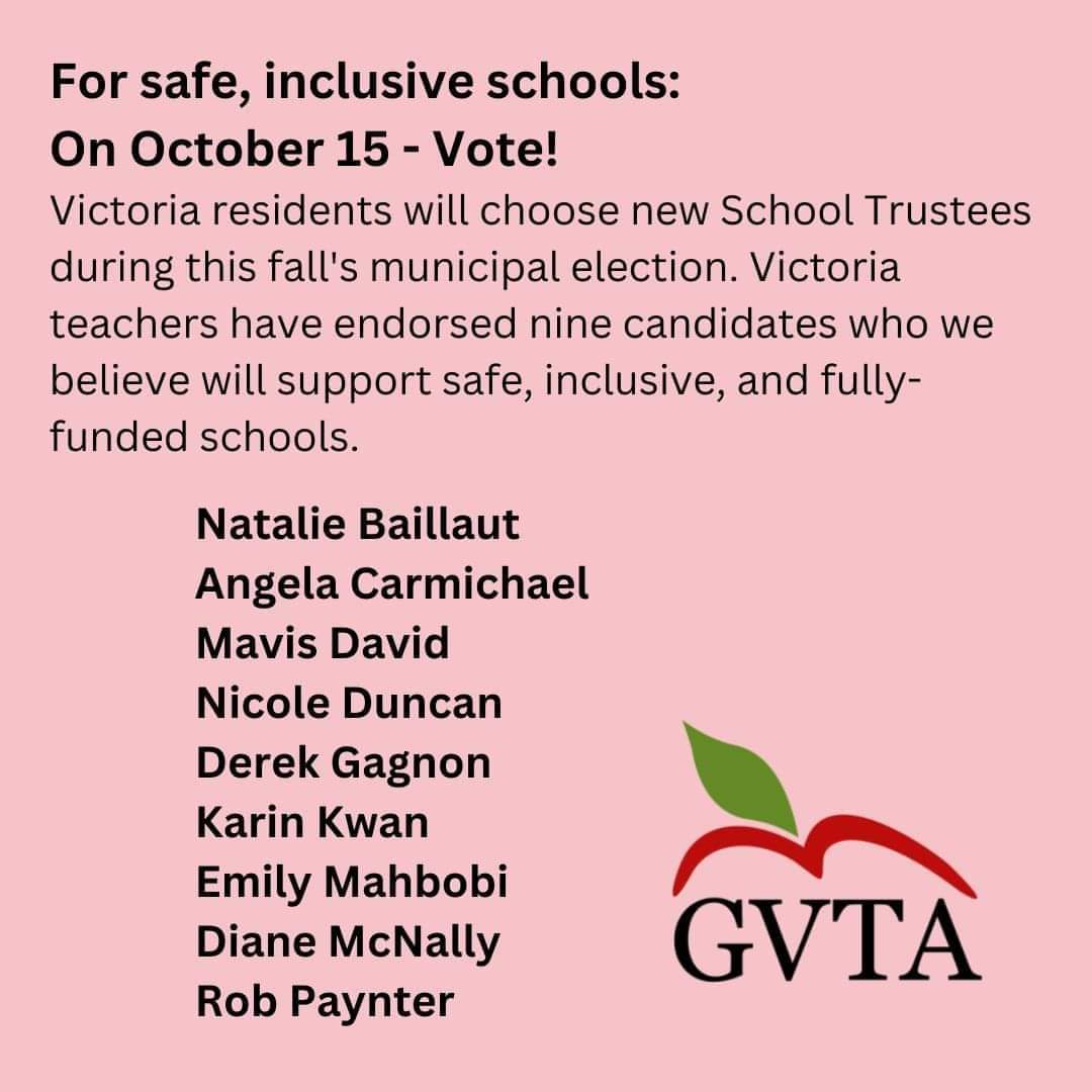 List of Trustee candidates for SD 61 endorsed by the GVTA.