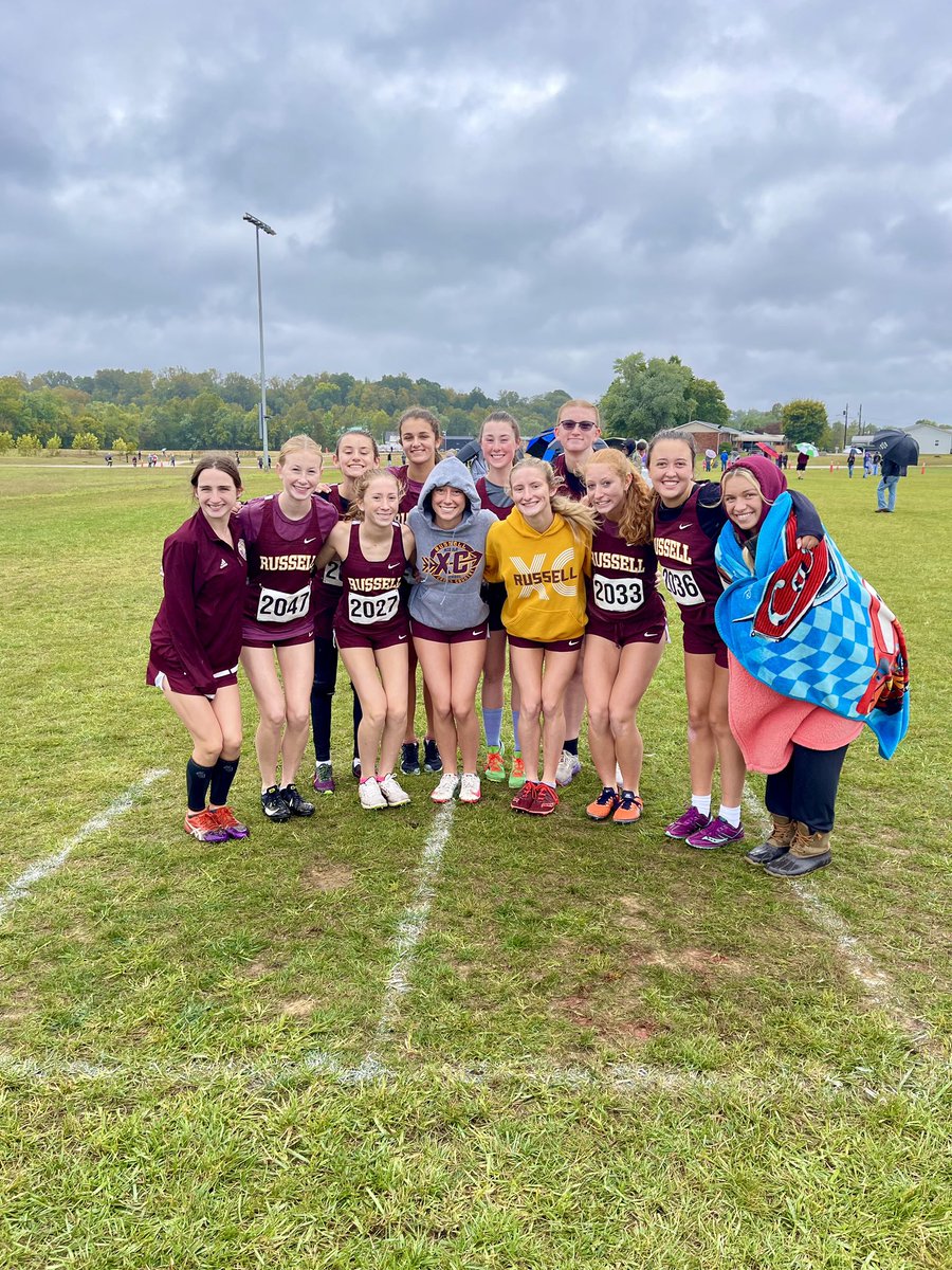 Russell Varsity XC girls beat out the weather and competition today and won the East Carter Invitational at the Grayson Sports Park! Stevie McSorley was 4th place, Courtney Fitzpatrick 5th place, Raegan Osborn 7th place, Hollis McFall 11th place and Lylah Cameron 12th place!