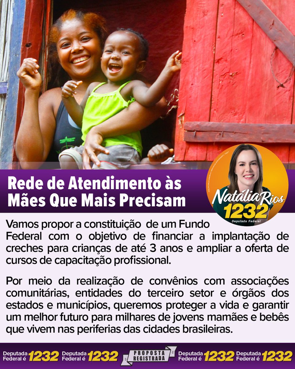 nataliariosof's tweet photo. Rede de Atendimento às Mães Que Mais Precisam: A proposta buscará garantir creches para crianças de até 3 anos e cursos de formação, capacitação e qualificação profissional para as mamães da nossa periferia. Para mais apoio às mães: Natália Rios 1232. #PeriferiaEmPrimeiroLugar https://t.co/oGffXtvgXw