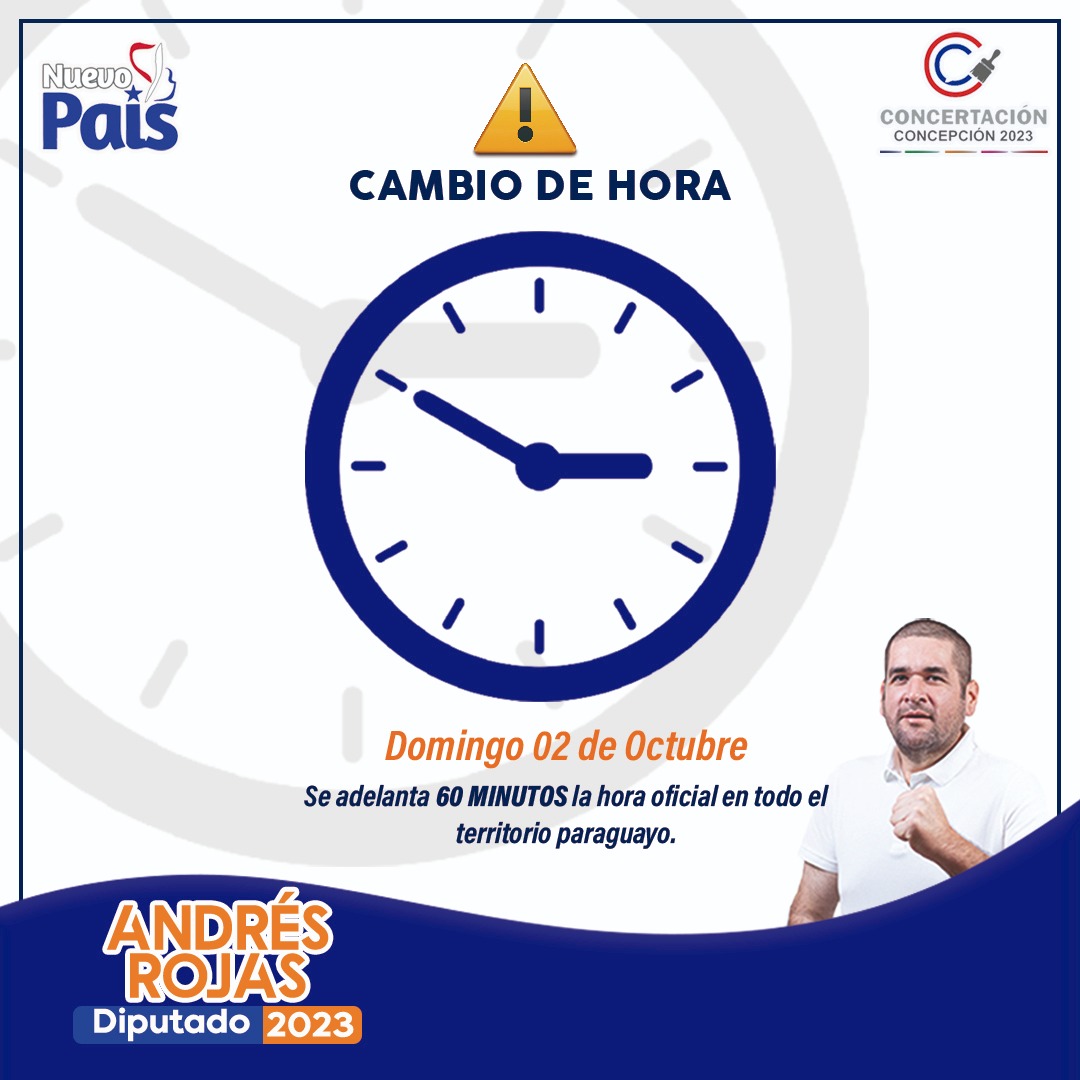 No te olvides adelantar los relojes 60 minutos el domingo 2 de octubre desde las 00:00 hs.
Bienvenido horario de verano!!!