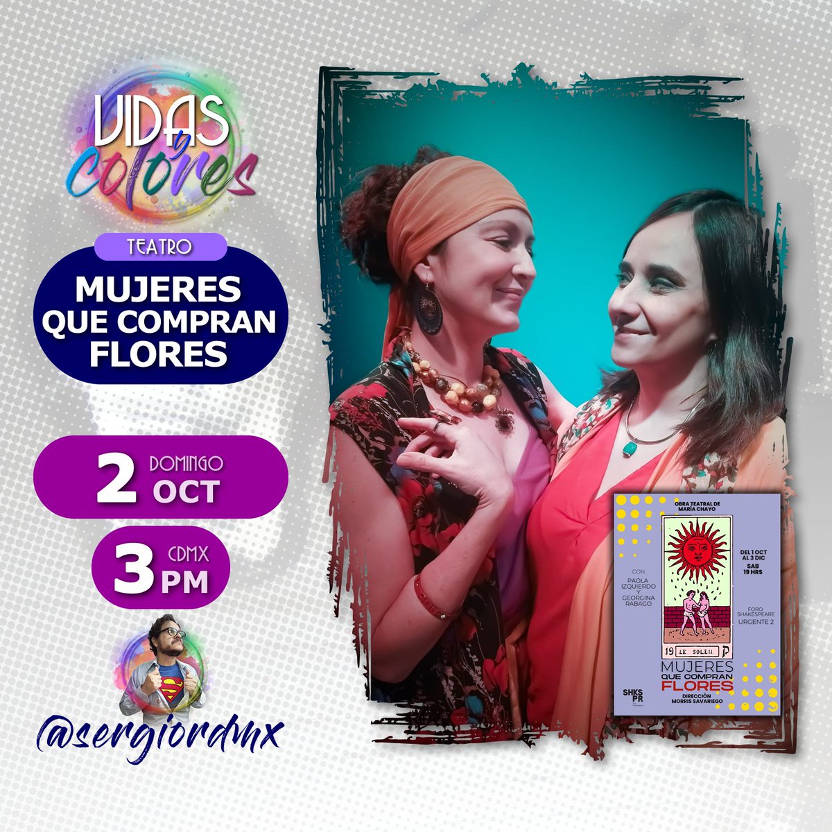 Sergio Rodríguez (@sergiordmx) on Twitter photo Mujeres que compran flores: <a href="/vidasycolores/">Vidas y Colores</a> con <a href="/sergiordmx/">Sergio Rodríguez</a>
DOM 2 OCT
3 PM MEX | UTC-5
instagram.com/sergiordmx
instagram.com/maria.chayo.50
#vidasycolores #live #teatro #teatrocdmx
cc <a href="/papapandatv/">Papá Panda TV</a> <a href="/Georgina_Rabago/">Georgina Rábago</a> <a href="/apaolaizquierdo/">Paola Izquierdo</a> <a href="/shakespeareycia/">SHKSPR & CÍA</a> <a href="/ForoShakespeare/">Foro Shakespeare</a> <a href="/ederzarate84/">Eder Zárate</a> Mujeres que compran flores: <a href="/vidasycolores/">Vidas y Colores</a> con <a href="/sergiordmx/">Sergio Rodríguez</a>
DOM 2 OCT
3 PM MEX | UTC-5
instagram.com/sergiordmx
instagram.com/maria.chayo.50
#vidasycolores #live #teatro #teatrocdmx
cc <a href="/papapandatv/">Papá Panda TV</a> <a href="/Georgina_Rabago/">Georgina Rábago</a> <a href="/apaolaizquierdo/">Paola Izquierdo</a> <a href="/shakespeareycia/">SHKSPR & CÍA</a> <a href="/ForoShakespeare/">Foro Shakespeare</a> <a href="/ederzarate84/">Eder Zárate</a>