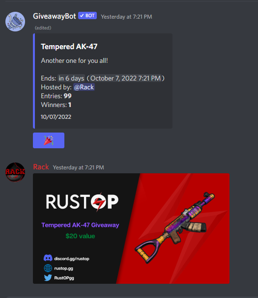 RustOPgg's tweet image. Oh and also forgot to tell you all. Tempered AK-47 giveaway in Discord! GOOD LUCK!