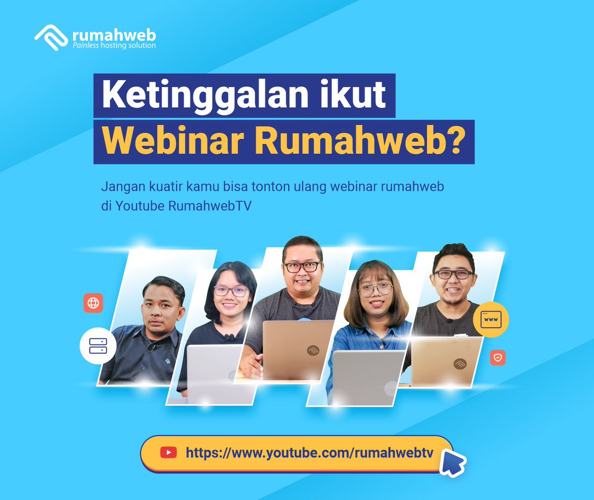 rumahwebtweet's tweet photo. Ketinggalan Webinar? Cek di RumahwebTV semua topik webinar bisa Warga RW tonton kembali. Mau Request topik webinar atau one day training? Bisa!
#ThinkBig #GrowBigger #Rumahweb
#GrowMorePossibilities
#WebinarRumahweb #WebinarWordPress #EventRumahweb #DomainGratis #HostingGratis https://t.co/JDvMq8FPjM