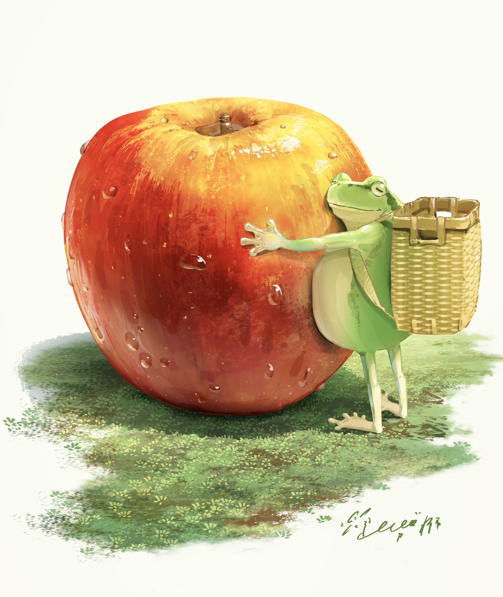 food fruit frog no humans apple basket simple background  illustration images