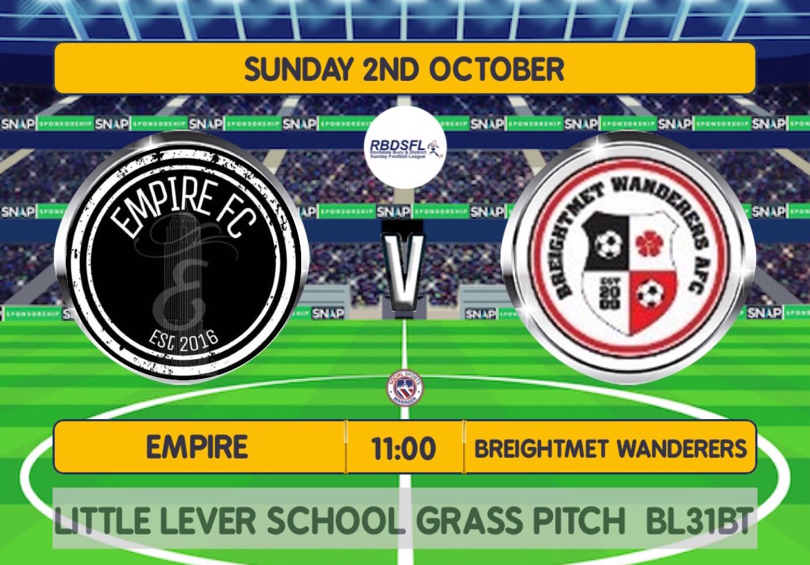EmpireFC2016's tweet photo. Another local derby today sees us take on a good side in Breightmet and after last weeks win in the cup we are now looking to get our first 3 points of the season 

Get yourself down and support the lads it’s proven to be a classic encounter down the years!

#UTE ⚫️⚪️ https://t.co/1jvjb0XW6q