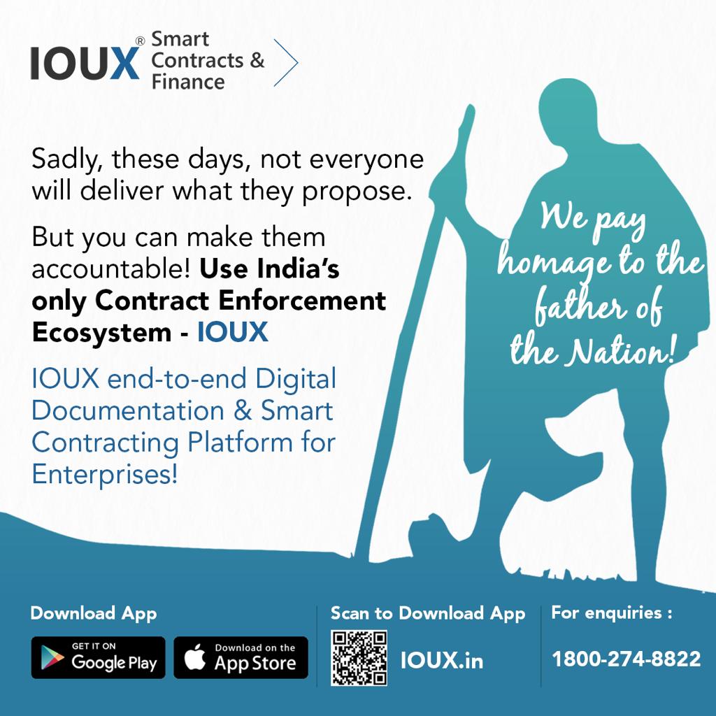IOUXnetwork's tweet photo. Happy #GandhiJayanti from #IOUX

#esign #smartcontract #digitaldocument #estamp 
https://t.co/JaYjIBYFc7 https://t.co/66BUAWKCEf