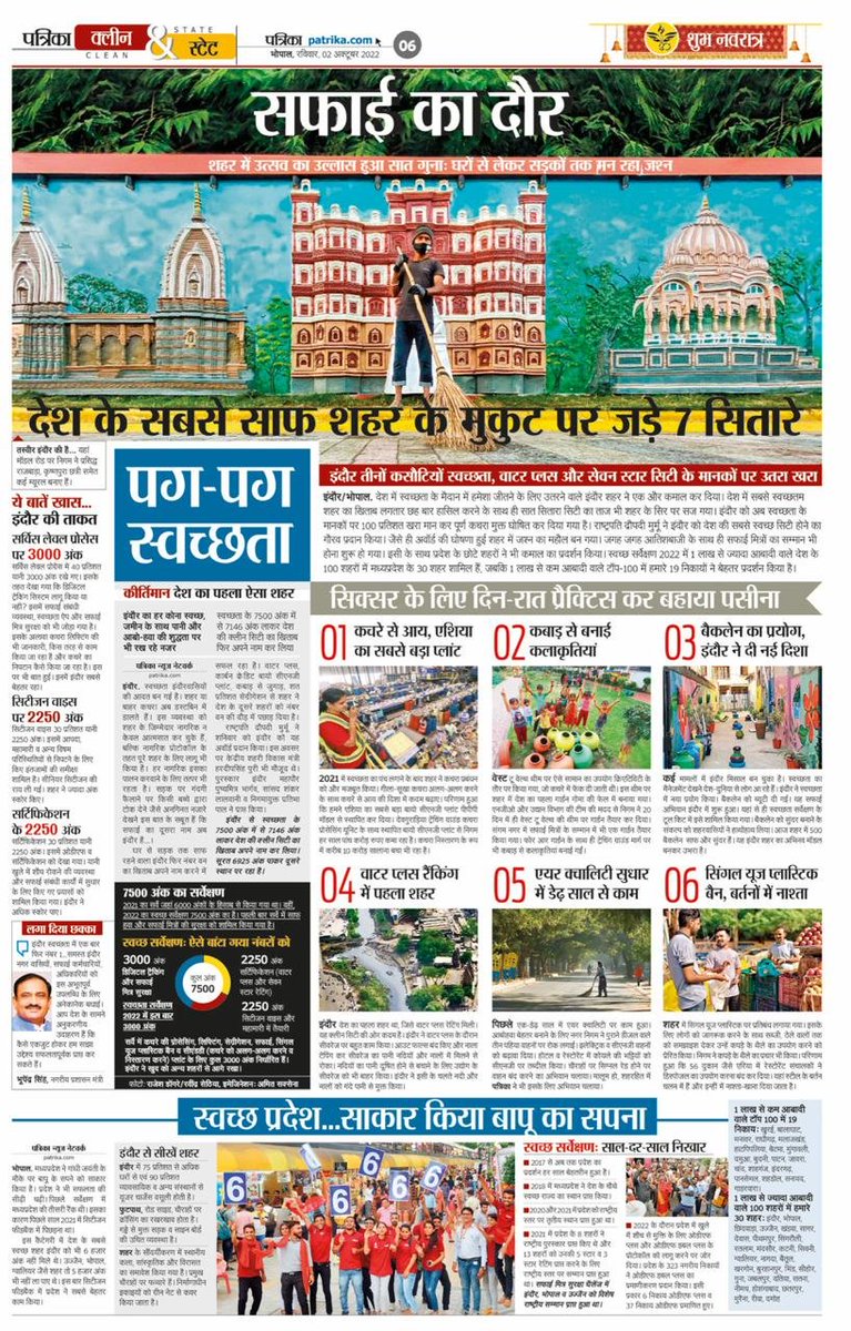 OfficeofSSC's tweet photo. देश के सबसे साफ शहर के मुकुट पर जड़े 7 सितारे 

#SwachhSurvekshan2022 #MadhyaPradesh #Indore https://t.co/JmmEwzA2ql