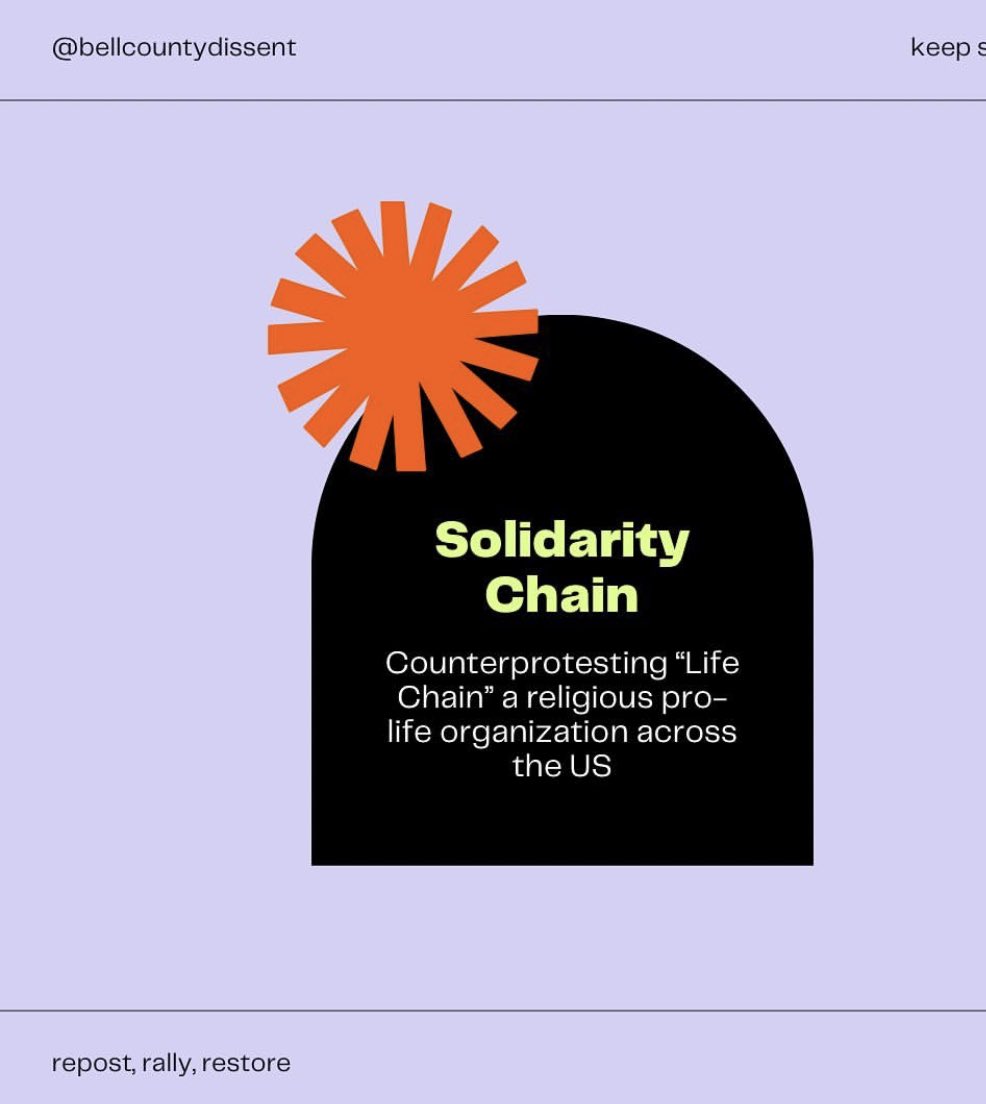 BellCoDissent's tweet photo. This year,  Lifechain is not protesting, but celebrating the destruction of freedom and the murder of women in the name of a loving God. We will not let it go unanswered. Peaceful counter protest tomorrow. @CarmenLourdes98 @Blue_Texas2022 @tdtnews @6NewsCTX @kwtx https://t.co/RFb51shX0p