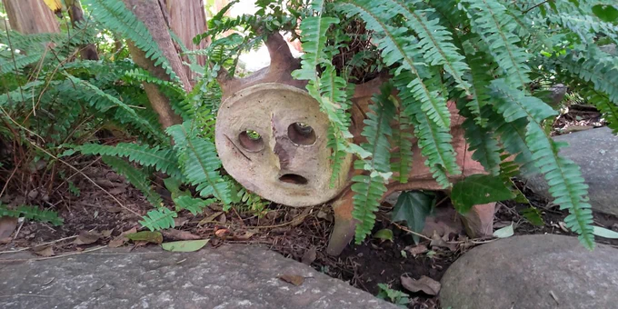 私の好きな犬の植木鉢しかしお庭は相変わらずジャングルだったな。ベランダの太陽の塔は撤去されてた～ 