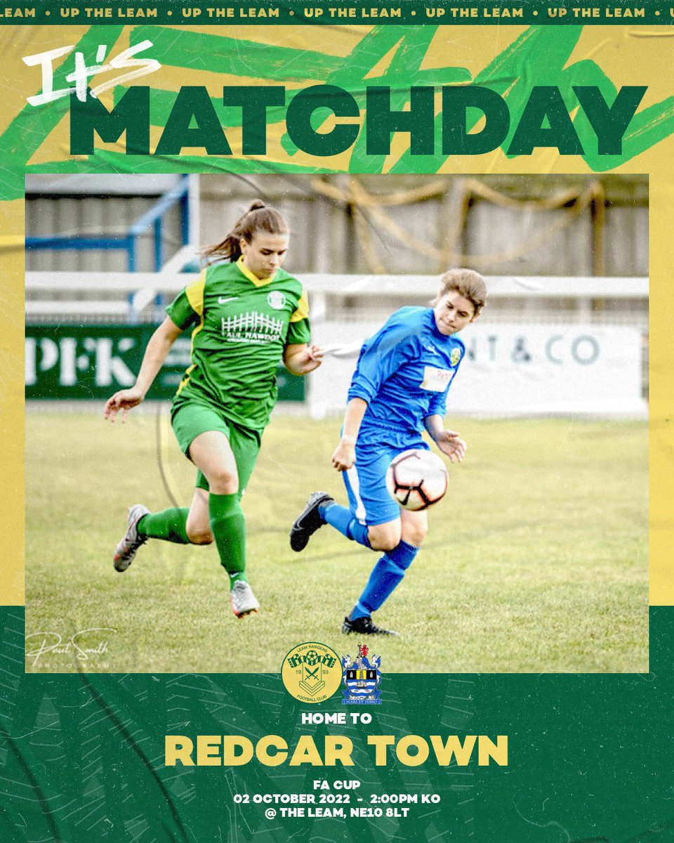 𝗠𝗔𝗧𝗖𝗛𝗗𝗔𝗬 — Massive game at The Leam today as we take on <a href="/RedcarFc/">Redcar Town Ladies FC</a> in the FA Cup 2nd qualifying round. 

We’d love a good crowd so get yourself along and cheer on the lasses

🆚 Redcar Town
🏆 FA Cup
⏰ 2:00PM KO
🏟 The Leam, NE10 8LT
🎟️ Adults £3, Concessions £1
