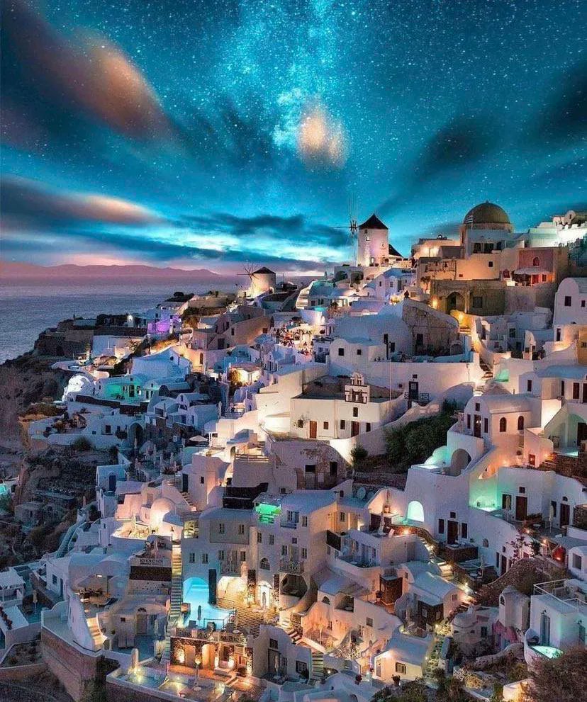 santorini greece wallpaper at night