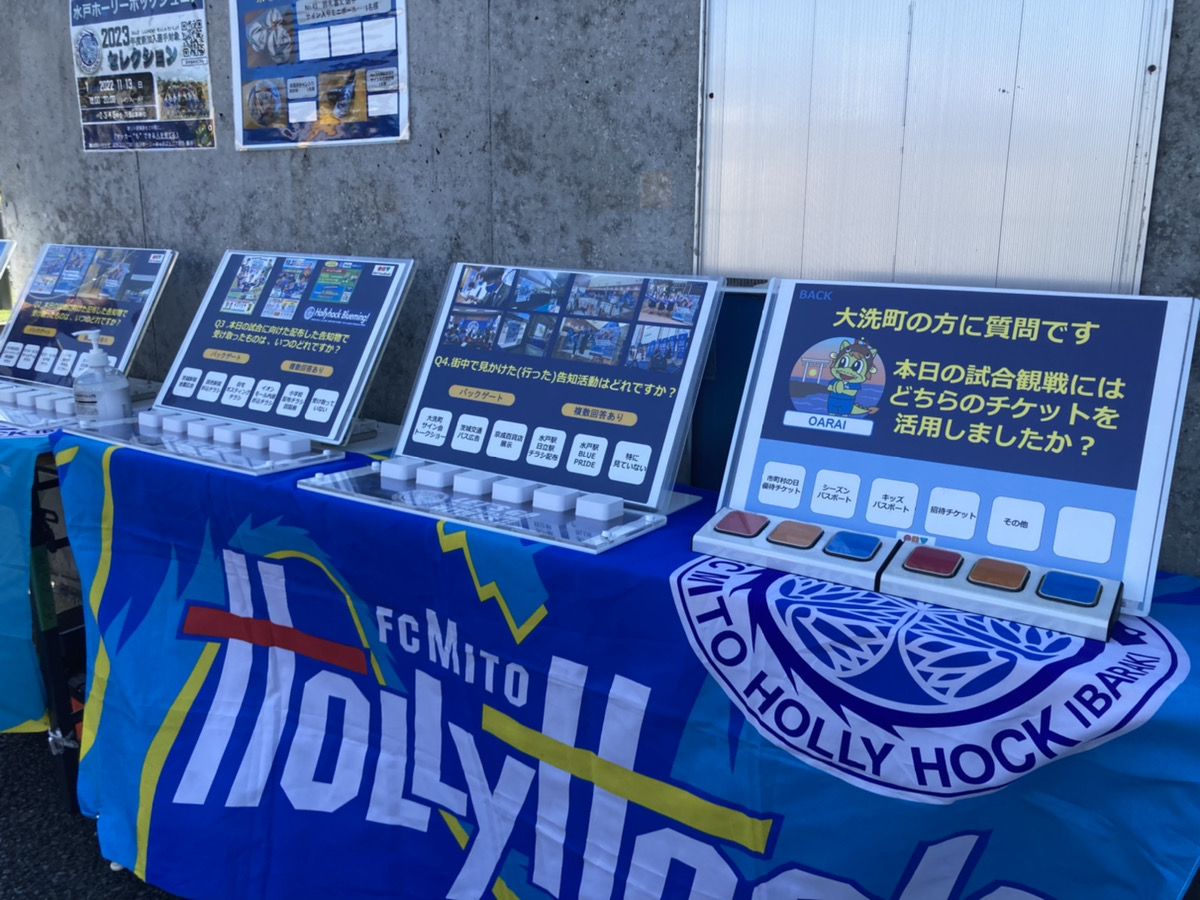 hollyhock_staff's tweet photo. ＼ボタンサーベイ実施中！／

今節は「本日の試合告知施策と大洗町在住の方への設問をボタンサーベイ #Enyfeedback で実施しています👆

メイン・バック両ゲート近くにありますので、
ぜひ皆さんの声をボタンでお聞かせください！
#水戸ホーリーホック #パナソニック https://t.co/m4956IpM5A