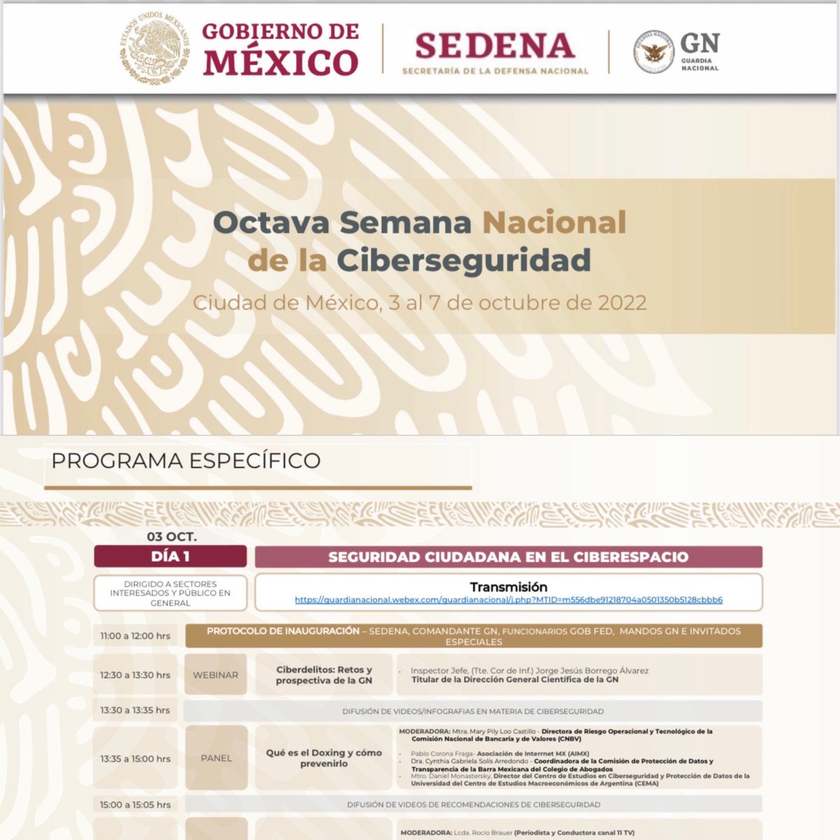 DeniseDresserG's tweet photo. Sedena organiza la Octava Semana Nacional de la Ciber Seguridad.

El chiste se cuenta solo. https://t.co/OyI1nxPkHp