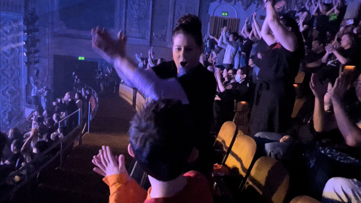 VaderJaws's tweet photo. While we sort thru the many photos and vids of the best concert we’ve ever seen, here is the next set of just our boys’ reactions. @chvrches 💙💜🧡❤️ (Little Derek was asleep 😭) #ClearestBlue https://t.co/O7VBpUrjxn