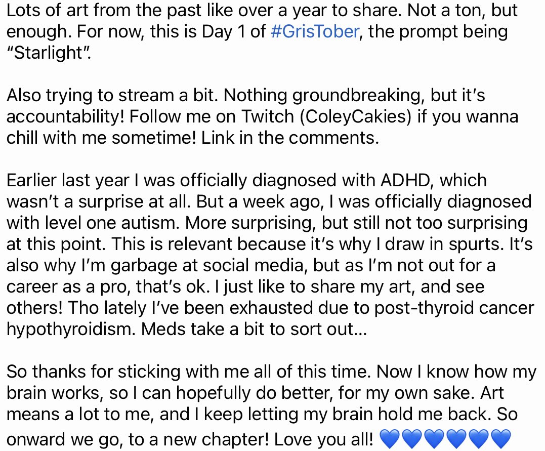 ColeyCakies's tweet photo. Quick update, and gonna post the art. It’s been a year. And I am aware of the privilege that comes with that, cause I know it’s been a far worse year for others. On that note, I hope everyone is doing ok. 💙💙💙 https://t.co/8mGUsOPS9I