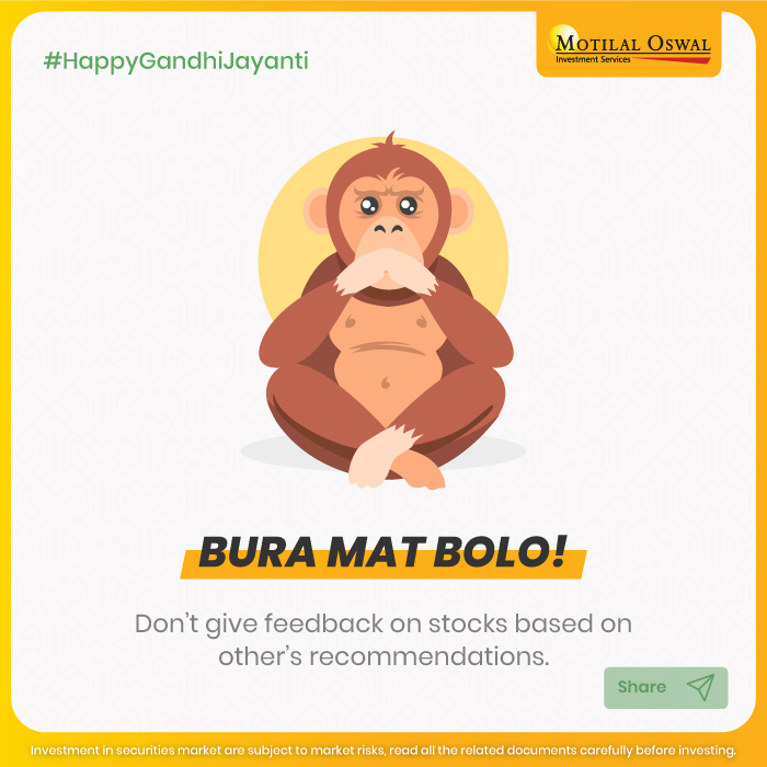 MotilalOswalLtd's tweet photo. There is so much to learn from the teaching and principles of Mahatma Gandhi.
On this occasion of Gandhi Jayanti, let's incorporate a few stock market lessons from his 3 wise monkeys!
#MotilalOswal #GandhiJayanti #MahatmaGandhi #3wisemonkeys https://t.co/S0MH2JE1Sh