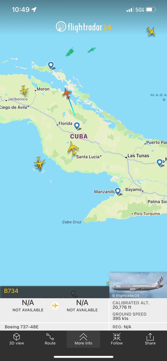 YanEstradax's tweet photo. ⚠️ — #Ahora: Acaba de despegar de Camagüey otro de los vuelos fantasmas que hemos denunciado el día de hoy. Al parecer el destino es la Florida. 

¿Quiénes se están moviendo en estos aviones? @FlconEYES 👀 https://t.co/zdxN4CVkjd