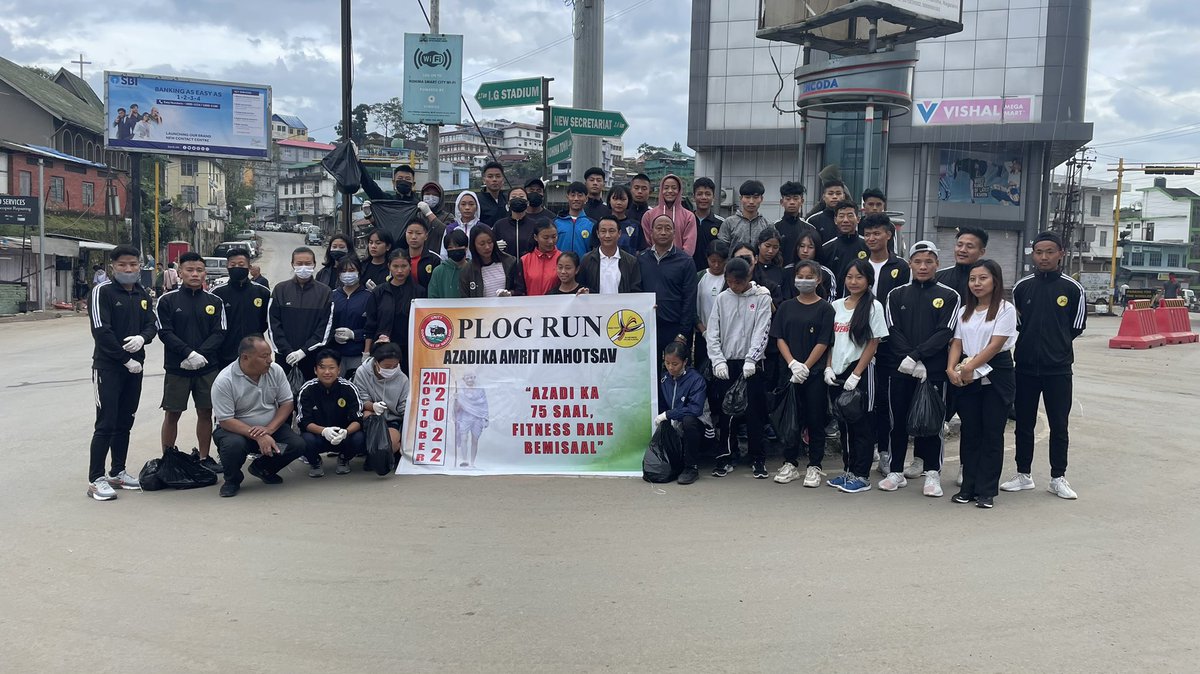 sno_nss's tweet photo. Clean India Campaign kick off with Plogging Run today 2nd Oct. 2022 from High school junction to IG stadium Kohima by Dept of YR&amp;S in collaboration with NSS.
Zeneikho-o, SNO NSS gave welcome note and objective of the campaign while Megolhou, Addl Director shared vote of thanks. https://t.co/vN8TgoEYAp