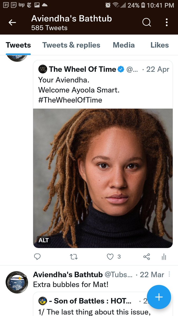 TubsofTime's tweet photo. #WoTtober Day 1 Past

The #WoT drought is almost the past,
And we have AVIENDHA, at last! 
Be still my tub heart:
It's Ayoola Smart!
We're Light-blessed with this awesome cast.
 #WheelOfTime #TwitterOfTime @WoTtober 
#limericks https://t.co/tJvWoMP1EU