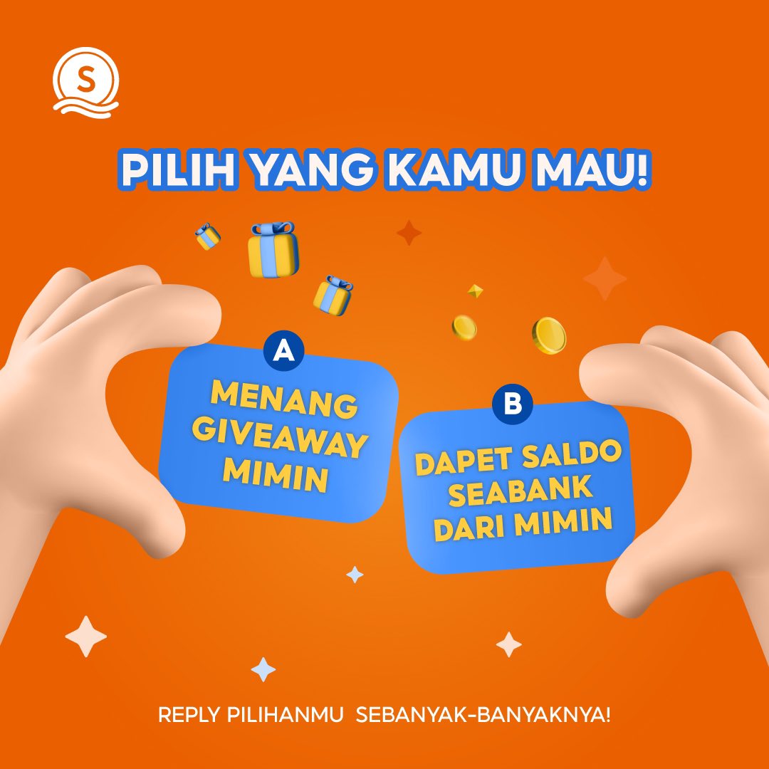 SeaBankID's tweet photo. Chingu~ buat hadiah awal bulan kamu mau yang mana nih? REPLY (A/B) di bawah yang banyak biar mimin wujudin!🎉 #SeaBankID https://t.co/wdhyt2Vl41