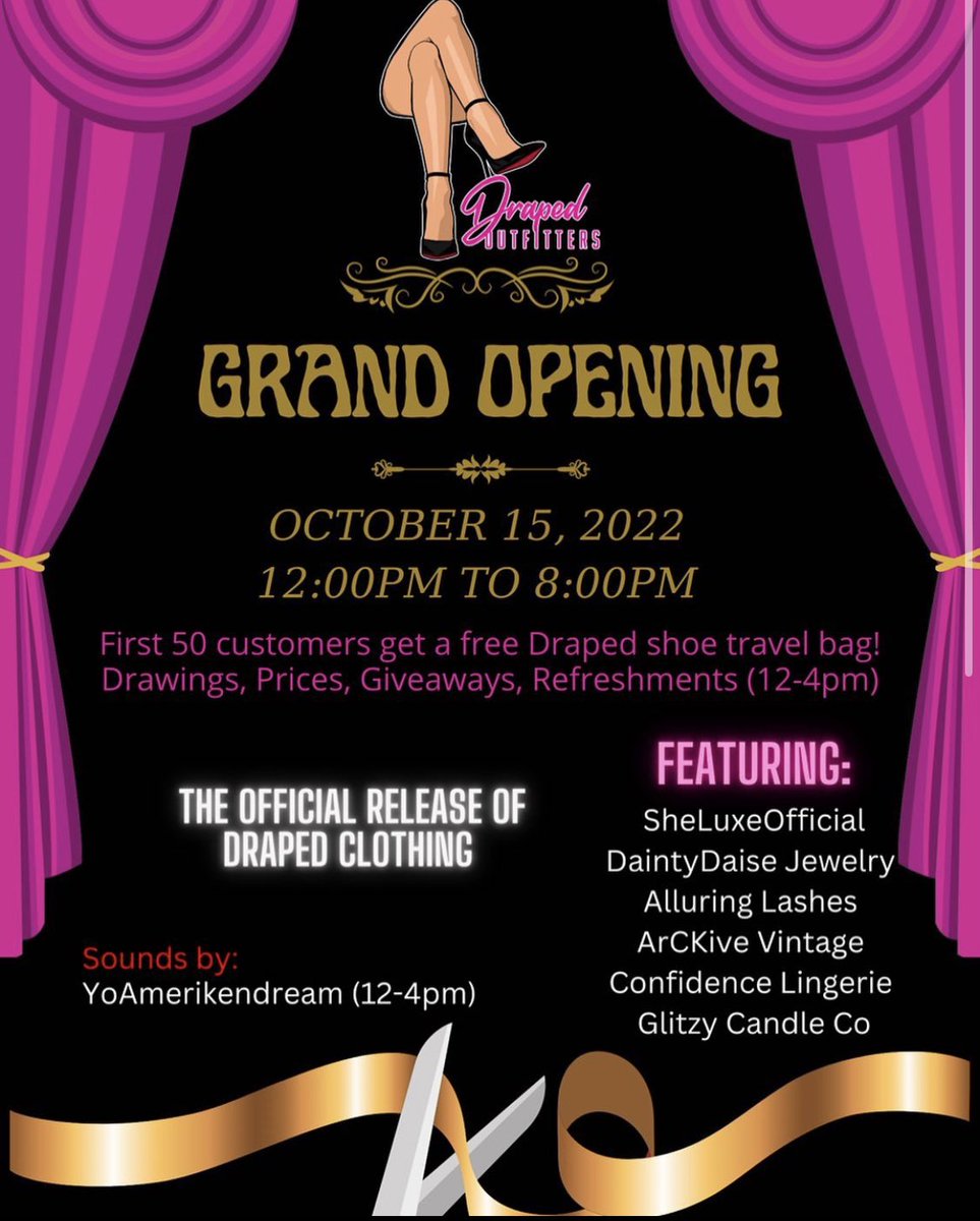 SheLuxeboutique's tweet photo. Excited to announce we will now be located inside of @DrapedOut_OKC 
Come out and celebrate the grand opening with us.

Drawings, giveaways, and more 🥳 https://t.co/sm8hUYSiAh