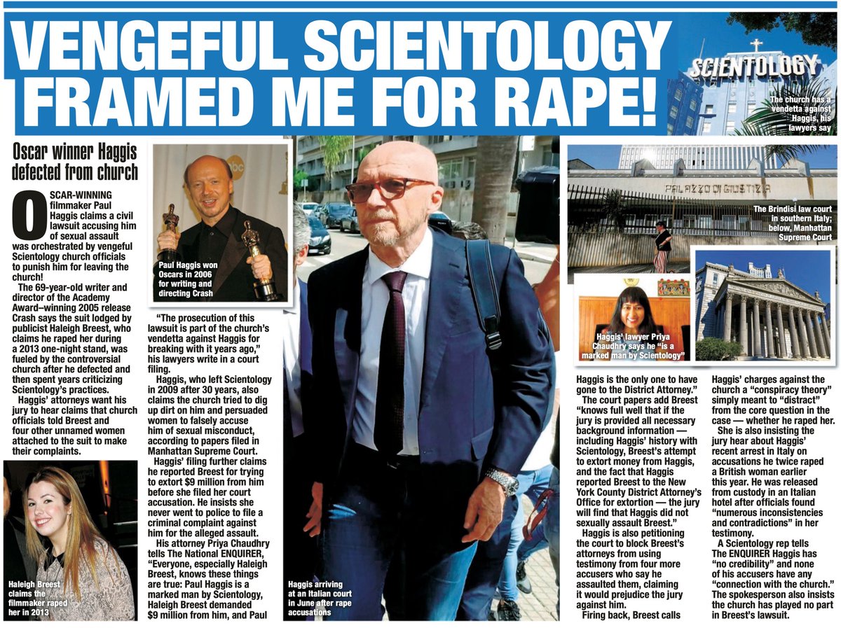 ScientologyMeme's tweet photo. #scientology cult tried to ban the introduction of themselves in Paul Haggis’s upcoming trial - media aware of their tactics nowadays 
#TomCruise DEADBEAT DAD #DannyMasterson’s DISGUSTING HUMAN BEING RAPIST LIAR   
#DavidMiscavige - a Psycho Dwarf!!
@LeahRemini @reddit88008 https://t.co/qkYPZClg9A