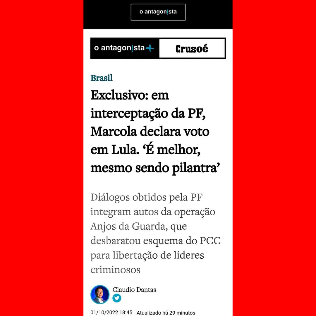 XerifeRodrigues's tweet photo. #LulaApoiaOCrime por isso o #Marcola nele vota ⚠️
#PTePCC Juntos ❗️
Por esse motivo e dezenas de outros motivos:
#EuVotoBolsonaro22 🇧🇷 https://t.co/DtlPiB5hb0