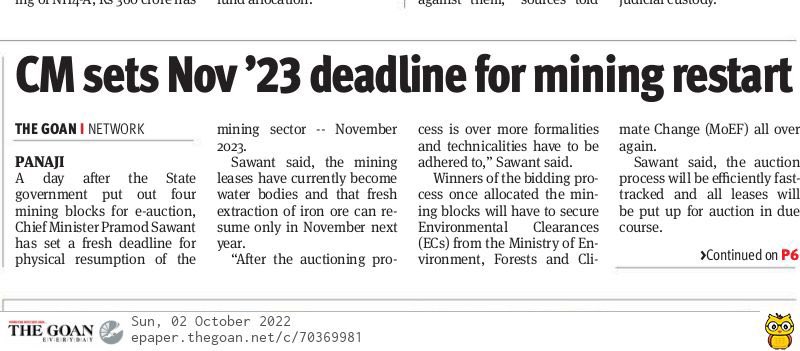 VijaiSardesai's tweet photo. When I pressed for a deadline in the Assembly, @goacm was unable to give a concrete assurance.He gave a 6 month target which we knew was misleading.I had stated in the House that #Goa #mining will not start before next monsoon and now my stand is vindicated! CM &amp; his targets! https://t.co/1bZ1RBiHjg