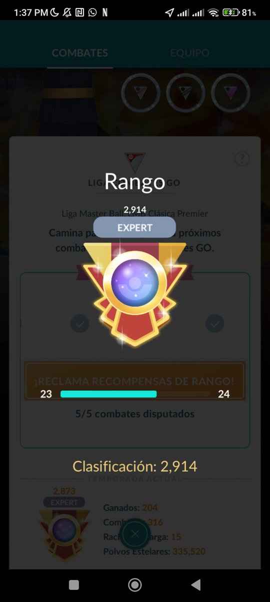 Estoy muy contento con mi rendimiento en la gbl ahora posicionandome en el top 6 de la GBL, de momento jugaré las cuentas de mis patrocinadores el primero ya está cerca a 90 puntos de leyenda y seguramente lo subiremos en directo vamos por la segunda leyenda.
#PokemonGO