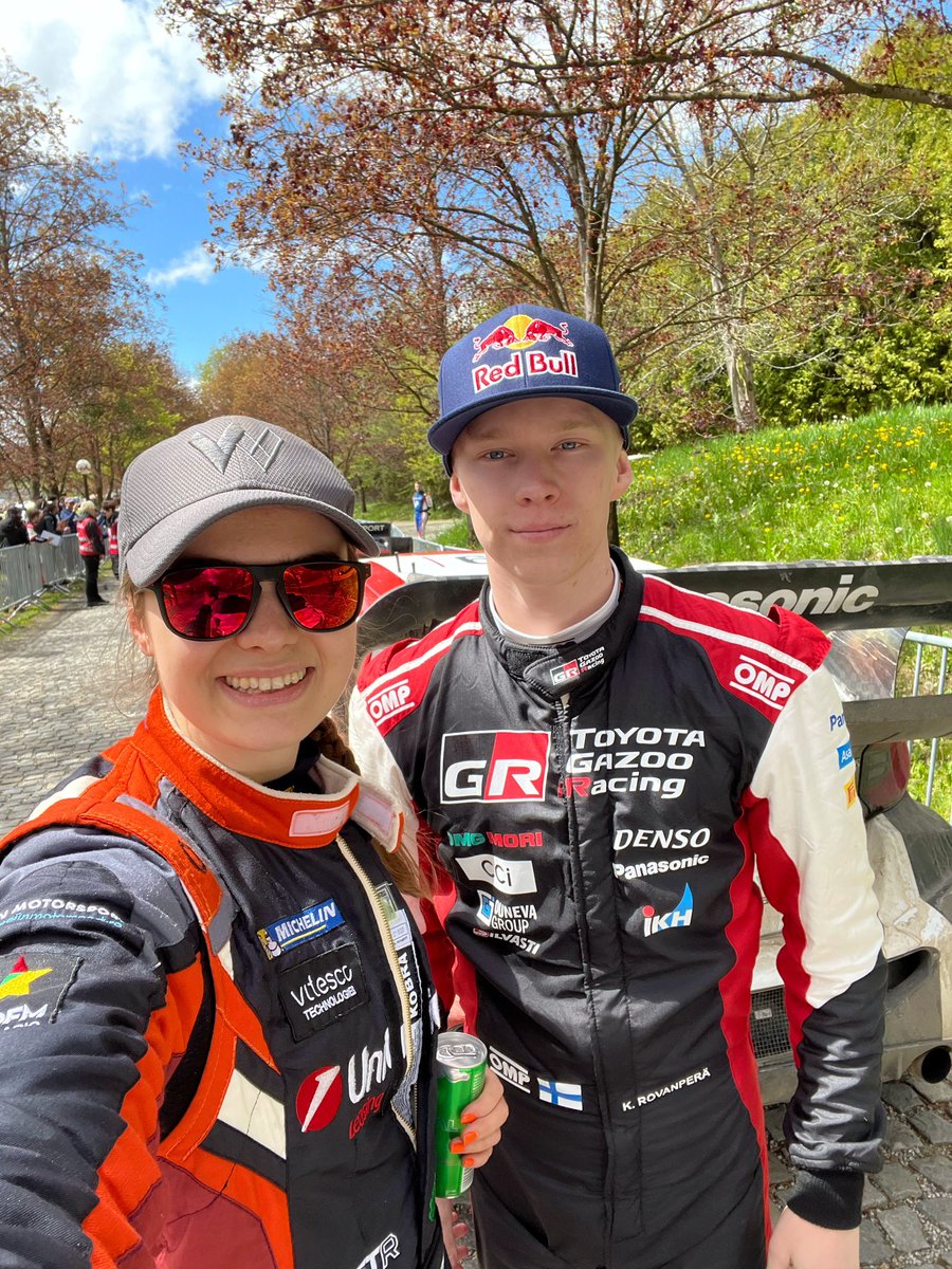 opreacris's tweet photo. Kalle Rovanperä just became the youngest ever world champion in @OfficialWRC history! 🏆

This selfie I took at Croatia Rally shows one of the incredible parts of rallying: getting to perform in the same event as the athletes I admire is something special and fuels my dreams! 🧡 https://t.co/sGDq92KoIy