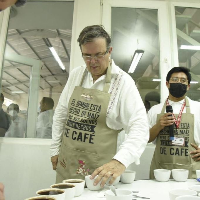 m_ebrard's tweet photo. Felicidades a quienes producen el café mexicano ,aquí con la cooperativa social de Productores en una cata de su café biomaya que se exporta a Alemania . El café , orgullo de México en el exterior !!! https://t.co/dxzCGtXyTW