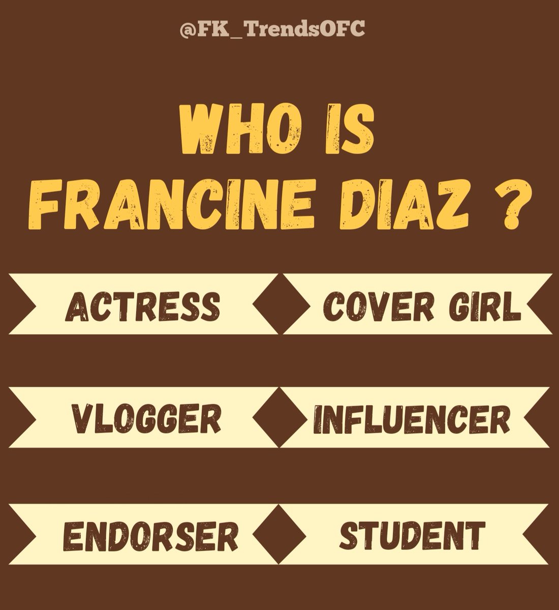 FK_TrendsOFC's tweet photo. Who is Francine Diaz? 
Drop below! 

GazingFrancine OnAsap https://t.co/fCJGxOIx53