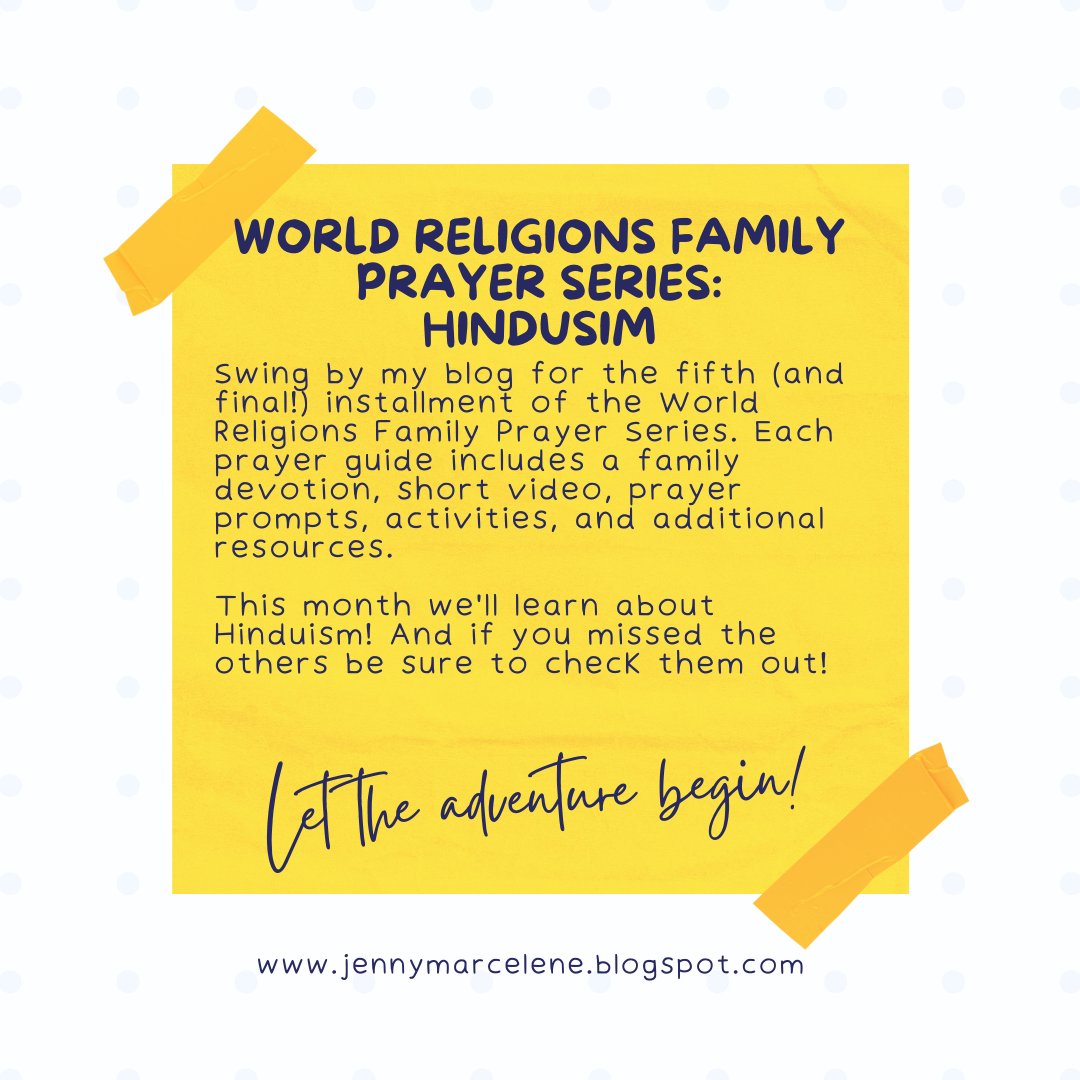Swing by my blog (jennymarcelene.blogspot.com) for the fifth (and final!) installment of the World Religions Family Prayer Series. This month we'll cover Hinduism!